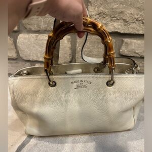 Gucci Cream Leather Satchel with Bamboo Handles